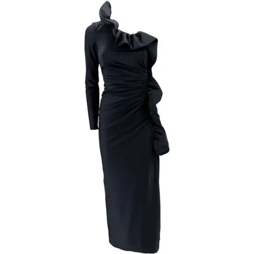 Schwarzes Rüschen One-Shoulder Kleid , Damen, Größe: M - P.a.r.o.s.h. - Modalova