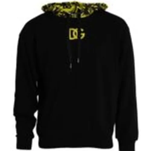 Hoodies, male, , Size: 4XL Yellow Logo Cotton Hooded Sweatshirt - Dolce & Gabbana - Modalova