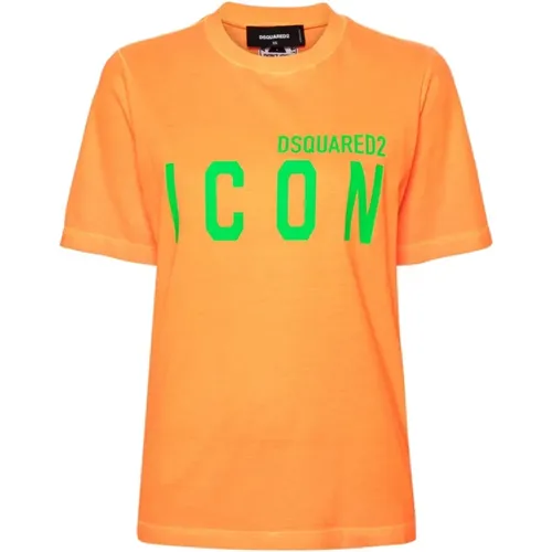 Fluoreszierende Logo T-shirts und Polos , Damen, Größe: M - Dsquared2 - Modalova