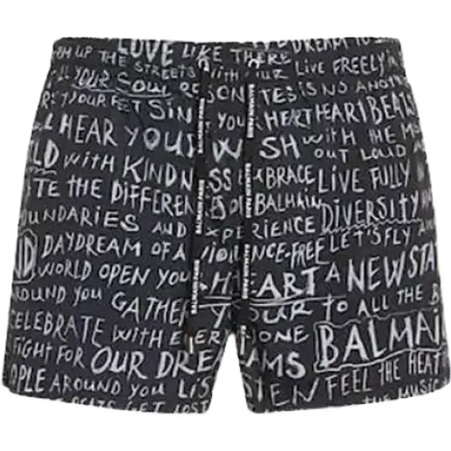 Beachwear, male, , Size: XS Graffiti Logo Swim Shorts - Balmain - Modalova