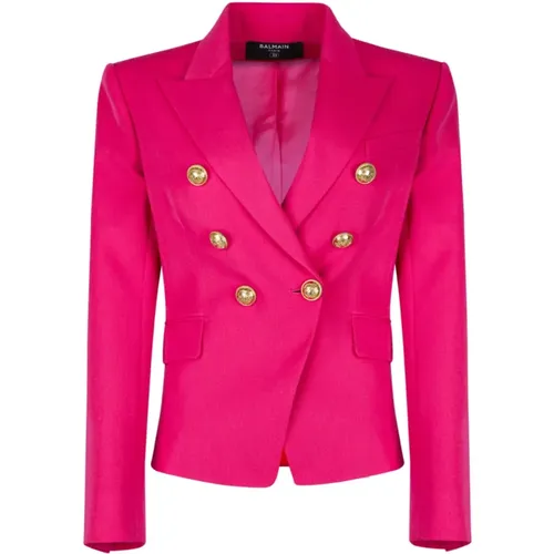 Blazers, female, , Size: S Fuchsia Double Breasted Blazer - Balmain - Modalova