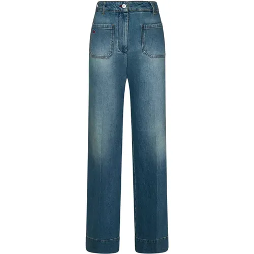 Blaue High Waist Jeans mit rotem Logo - Victoria Beckham - Modalova