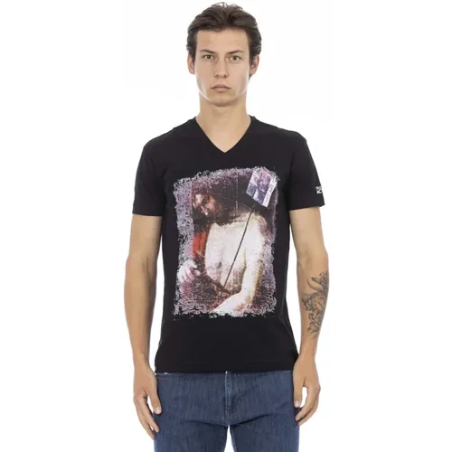 Kurzarm V-Ausschnitt T-Shirt , Herren, Größe: L - Trussardi - Modalova