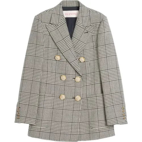 Blazers, female, , Size: XS Grey Houndstooth Blazer Italy - Valentino Garavani - Modalova