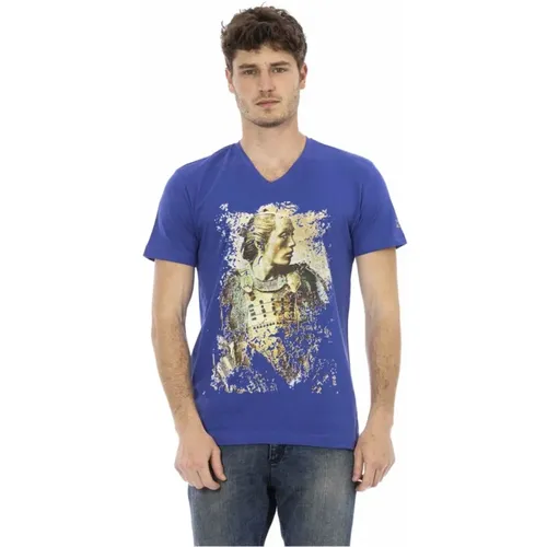 Elegantes V-Ausschnitt T-Shirt mit Frontprint , Herren, Größe: L - Trussardi - Modalova