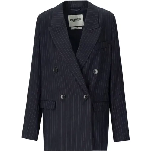 Schwarzer Nadelstreifen Doppelreiher Blazer , Damen, Größe: XS - Essentiel Antwerp - Modalova