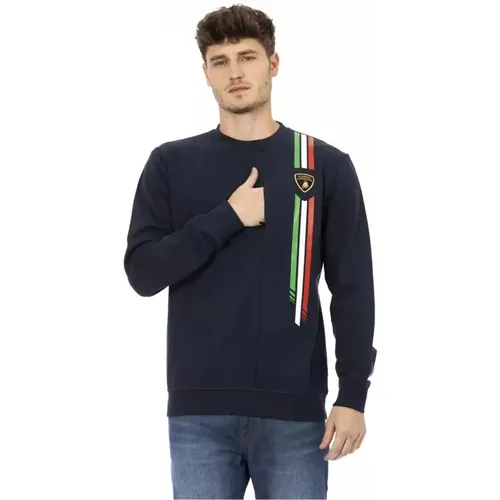 Blaues Crewneck Sweatshirt mit Shield Logo , Herren, Größe: S - AUTOMOBILI LAMBORGHINI - Modalova