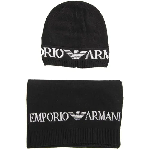 Beanies, male, , Size: ONE SIZE Italian Design Scarf and Hat Set - Emporio Armani - Modalova