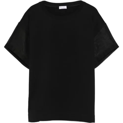 Blouses, female, , Size: XS Semi Sheer-Panel T-Shirt - BRUNELLO CUCINELLI - Modalova