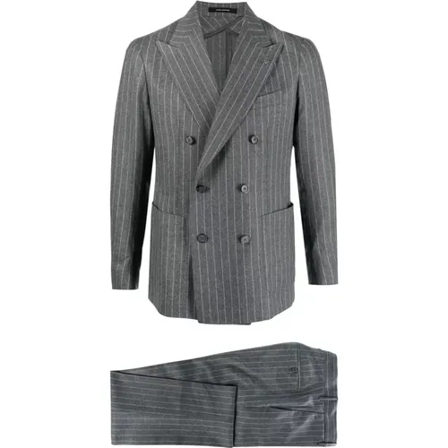 Double Breasted Suits, male, , Size: XL Grey Pinstripe Suit - Tagliatore - Modalova