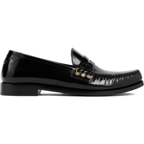 Schwarze Gebürstete Leder Loafer Schuhe - Saint Laurent - Modalova
