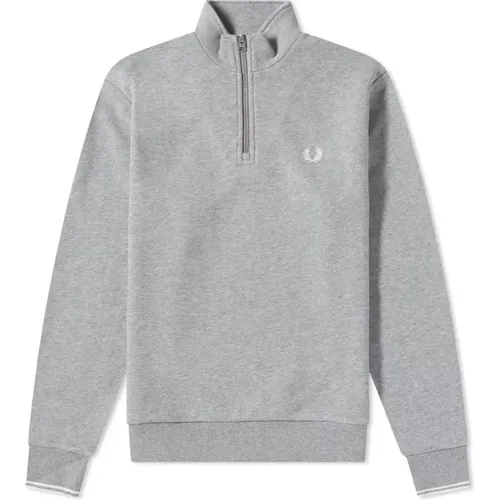 Sweatshirts, male, , Size: XL White Half Zip Sweatshirt - Fred Perry - Modalova