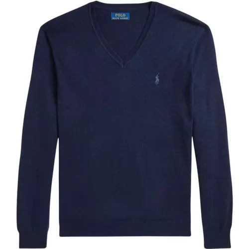 V-neck Knitwear, male, , Size: 2XL Slim-Fit Washable Wool V-Neck Sweater - Polo Ralph Lauren - Modalova