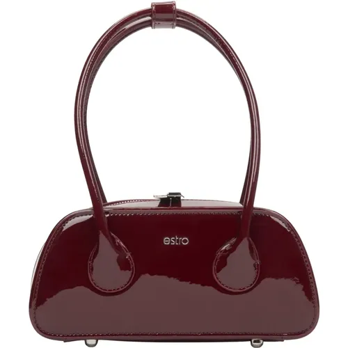 Shoulder Bags, female, , Size: ONE SIZE Women's Burgundy Shoulder Bag made of Patent Leather Er00116262 - Estro - Modalova