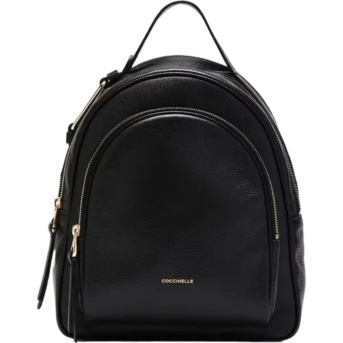 Schwarze Leder Schultertasche Reißverschluss , Damen, Größe: ONE Size - Coccinelle - Modalova