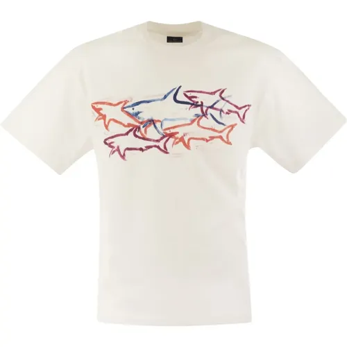 Paul Shark Cotton T Shirt With Shark Print , male, Sizes: L, S - PAUL & SHARK - Modalova