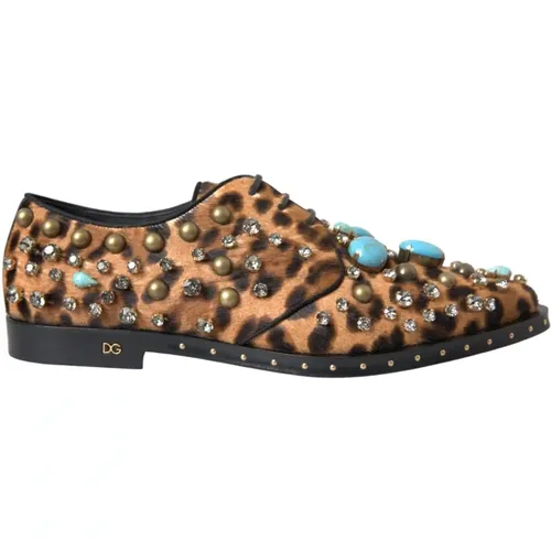 Leoparden Kristallkleid Broque Schuhe , Damen, Größe: 36 1/2 EU - Dolce & Gabbana - Modalova