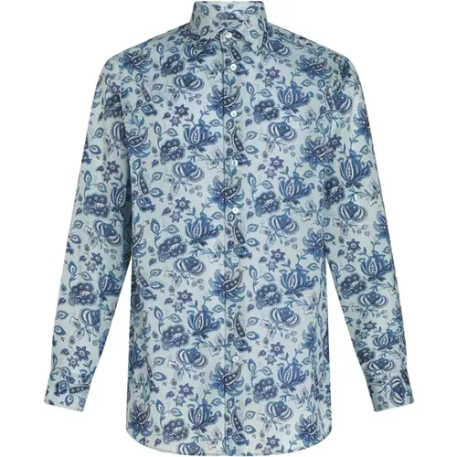 Blue Floral Silk Shirt French Collar , male, Sizes: L, 3XL, 2XL, 4XL - ETRO - Modalova