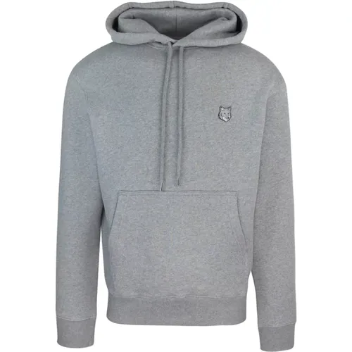 Hoodies, male, , Size: S Grey Hooded Sweater with Fox Head - Maison Kitsuné - Modalova