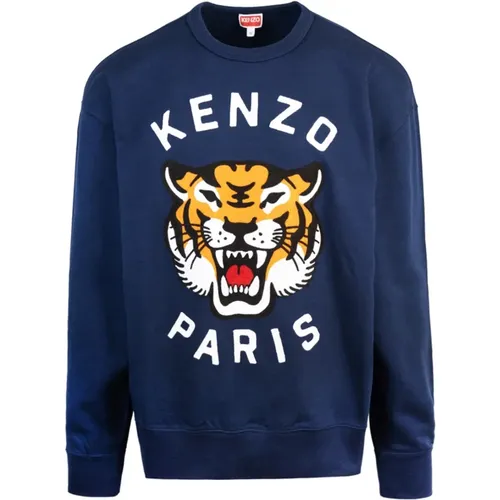 Blaue Lucky Tiger Pullover , Herren, Größe: L - Kenzo - Modalova