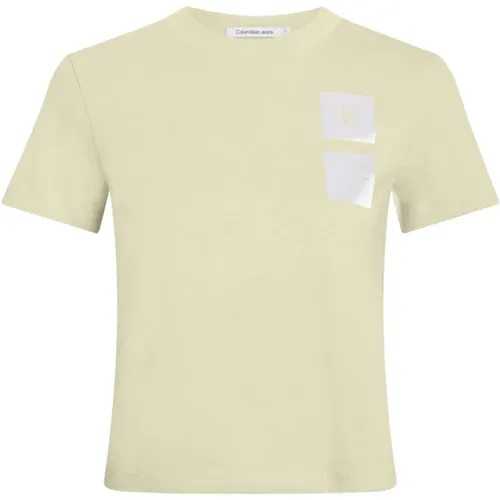 Grünes Satin Boxes T-Shirt , Damen, Größe: S - Calvin Klein - Modalova