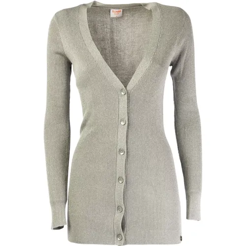 Long Cardigan Knit Lurex Grey , female, Sizes: XL, M, S - Sun68 - Modalova