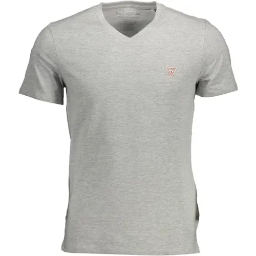 Graues Baumwoll-T-Shirt, Slim Fit, V-Ausschnitt , Herren, Größe: XL - Guess - Modalova