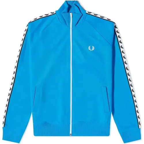 Zip-throughs, male, , Size: XL Authentic Taped Track Jacket Kingfisher - Fred Perry - Modalova