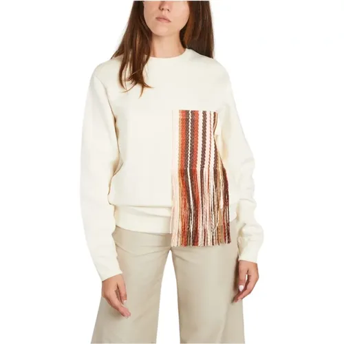 Bio-Baumwoll-Sweatshirt mit Fransendetail , Damen, Größe: S - Benjamin Benmoyal - Modalova