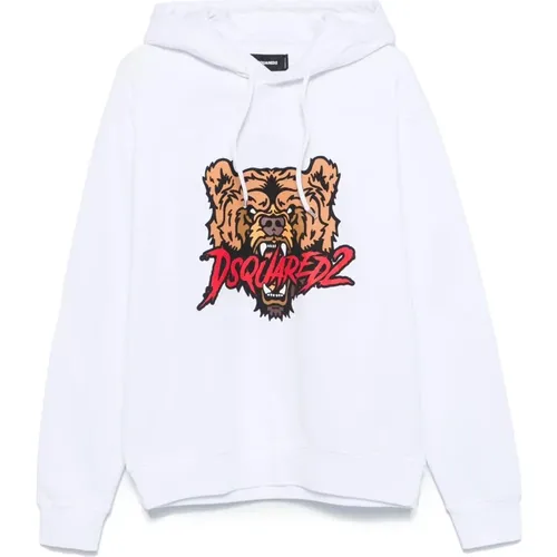 Hoodies, male, , Size: L Bear Print Hooded Sweater - Dsquared2 - Modalova