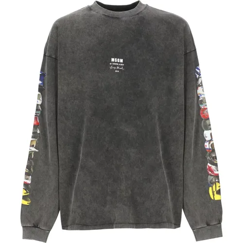 Grauer Baumwoll-Sweatshirt mit Druck - MSGM - Modalova