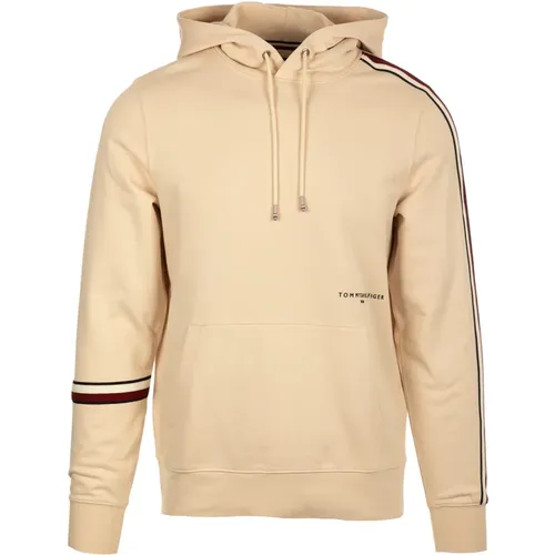 Hoodies, male, , Size: M White Hooded Cotton Sweater with Brand Logo - Tommy Hilfiger - Modalova