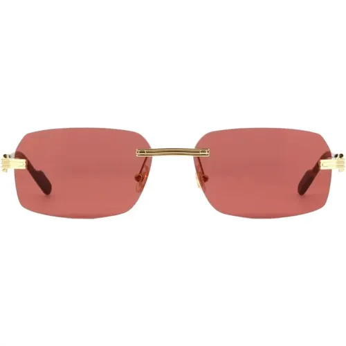 Goldene quadratische Sonnenbrille mit rosa verspiegelten Gläsern - Cartier - Modalova