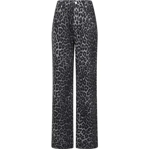 Leopard Print Straight-Leg Jeans Grey Leo , Damen, Größe: XL - NEO NOIR - Modalova