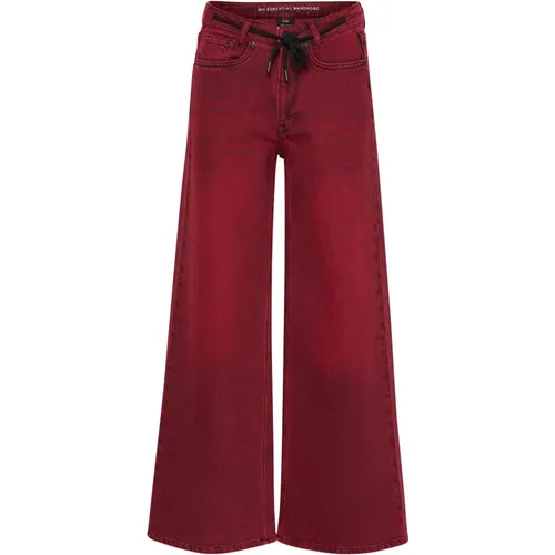 Wide Trousers, female, , Size: W24 L34 Wide Leg Burgundy Wash Pants - My Essential Wardrobe - Modalova