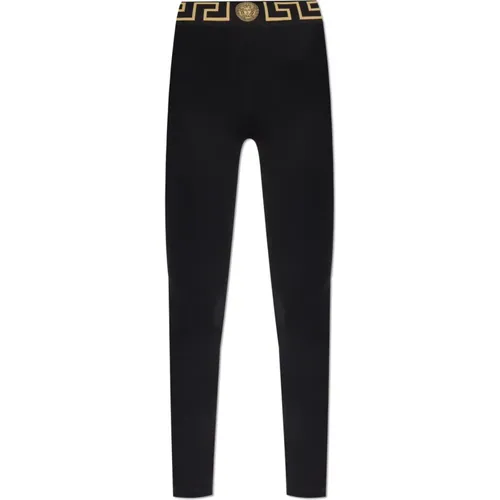 Leggings with logo , female, Sizes: M, XS, S - Versace - Modalova