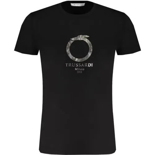 Schwarzes Baumwoll Logo Print T-Shirt , Herren, Größe: L - Trussardi - Modalova