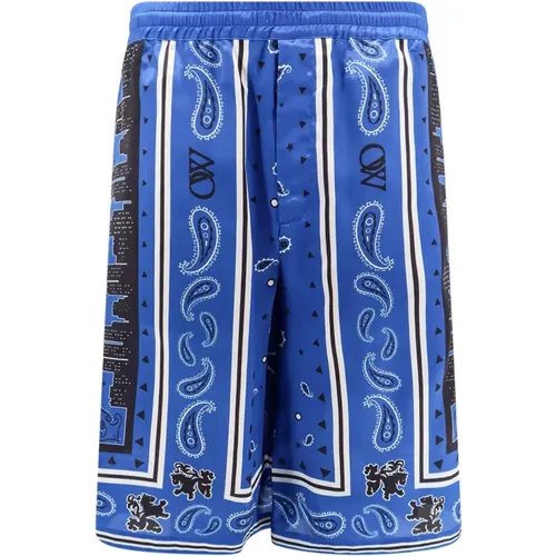 Blue Elastic Waistband Shorts , male, Sizes: M, S, L - Off White - Modalova