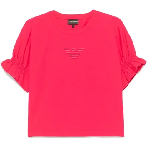 Himbeerrosa Jersey T-Shirt mit Logo , Damen, Größe: S - Emporio Armani - Modalova