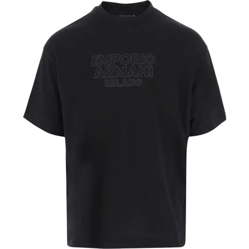Schwarzes Baumwoll-Crew-Neck-T-Shirt , Herren, Größe: XL - Emporio Armani - Modalova