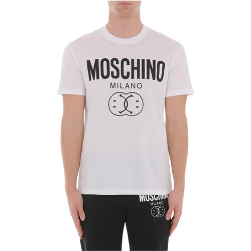 T-Shirts, male, , Size: L Iconic Double Smile Logo Print Tee - Moschino - Modalova