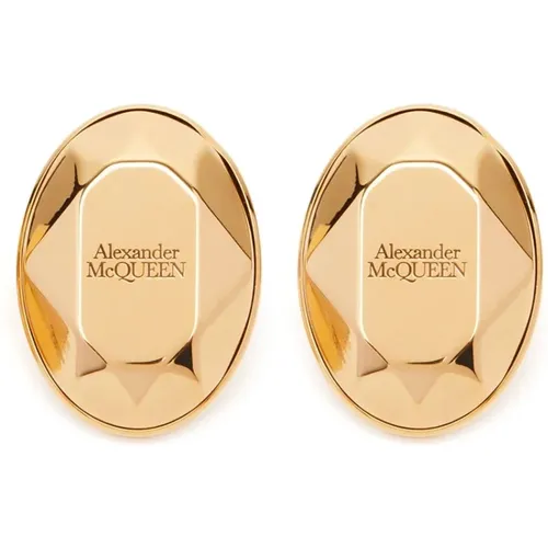 Earrings, female, , Size: ONE SIZE Golden Faceted Stone Stud Earrings - alexander mcqueen - Modalova