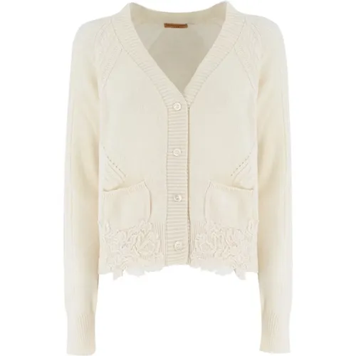 Floral Applique Cardigan , female, Sizes: L, M, S - Ermanno Scervino - Modalova