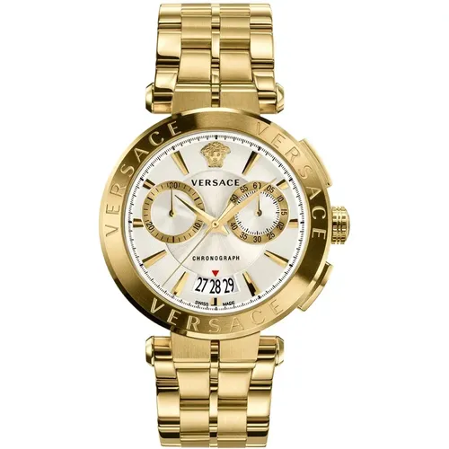 Watches, male, , Size: ONE SIZE Aion Chronograph Gold Stainless Steel Watch - Versace - Modalova