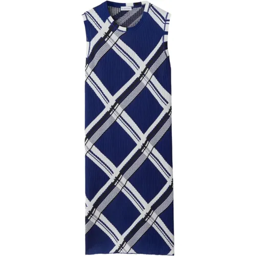 Blue Check Print Silk Dress , female, Sizes: S - Burberry - Modalova