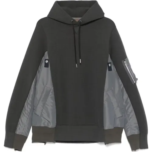 Hoodies, male, , Size: XL Grey Hooded Sweatshirt with Zip Pocket - Sacai - Modalova