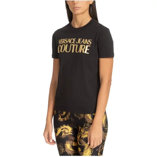 Gemustertes T-Shirt mit Logo-Detail , Damen, Größe: XS - Versace Jeans Couture - Modalova