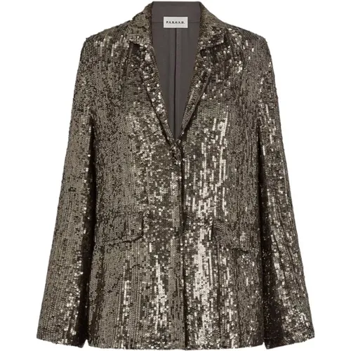 Blazers, female, , Size: S Grey Sequin Blazer with Front Pockets - P.a.r.o.s.h. - Modalova