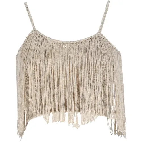 Golden Crochet Top with Lurex Fringe , female, Sizes: M - Simona Corsellini - Modalova