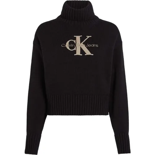 Chenille Monologo Pullover in Schwarz , Damen, Größe: M - Calvin Klein - Modalova